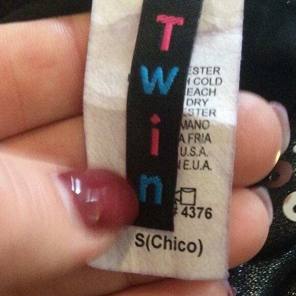 Vintage Babydoll Dress Size Small Black Sequin Whimsigoth Y2K 90s Chiffon Prom - Picture 2 of 9